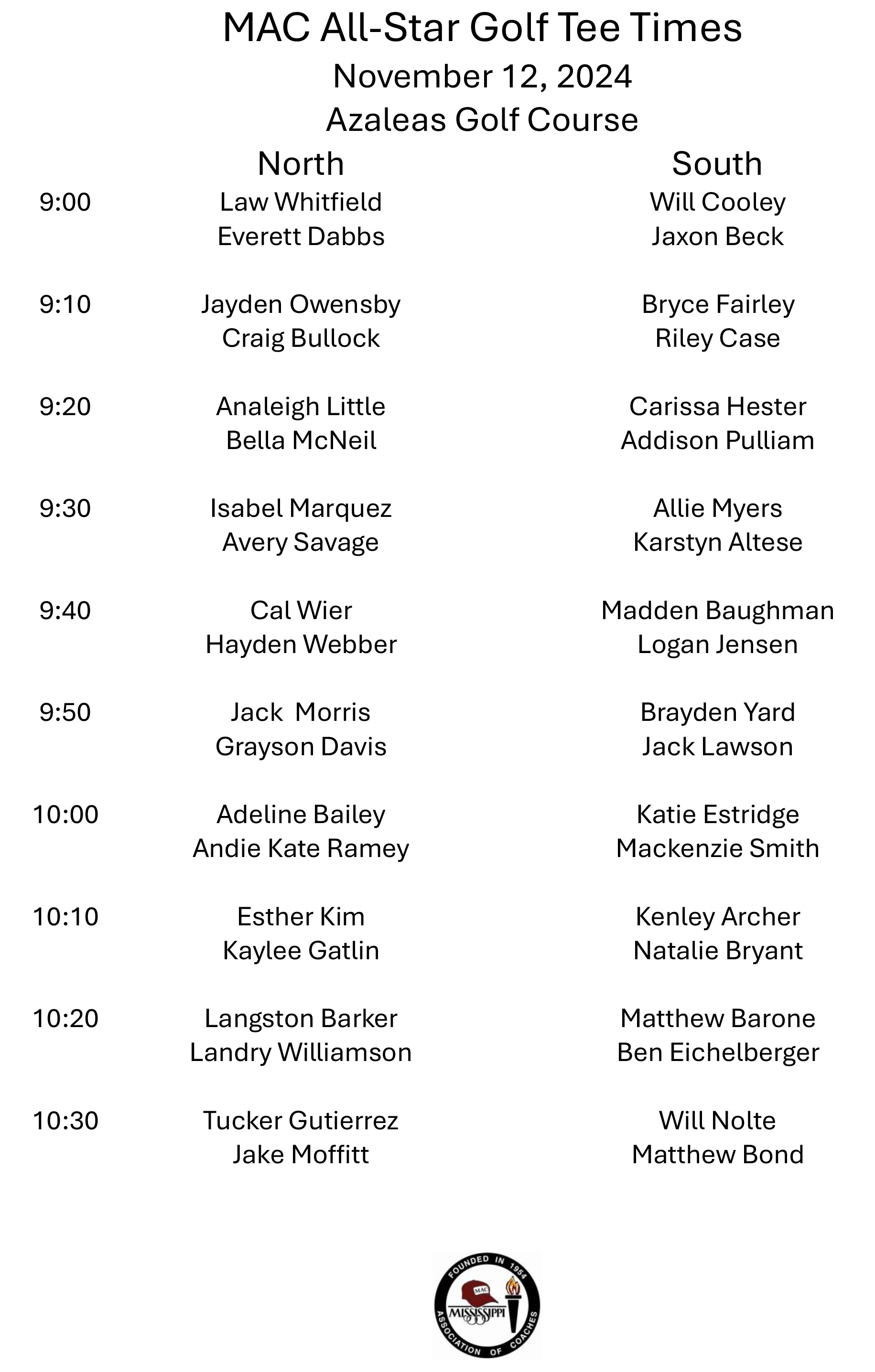 2024 All-Star Golf Tee Times