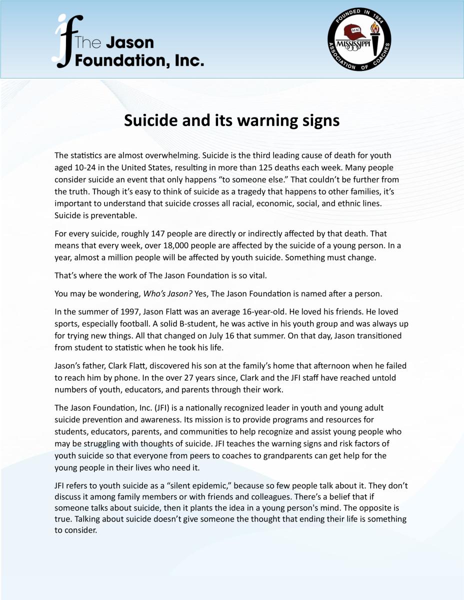 Suicide and its warning signs