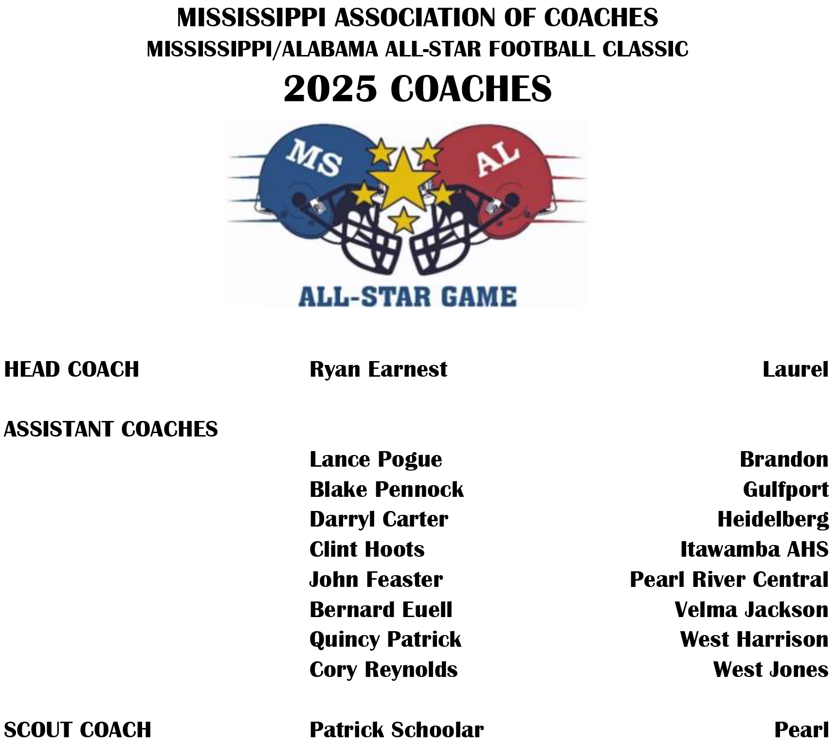 2025 MS AL Football Coaches