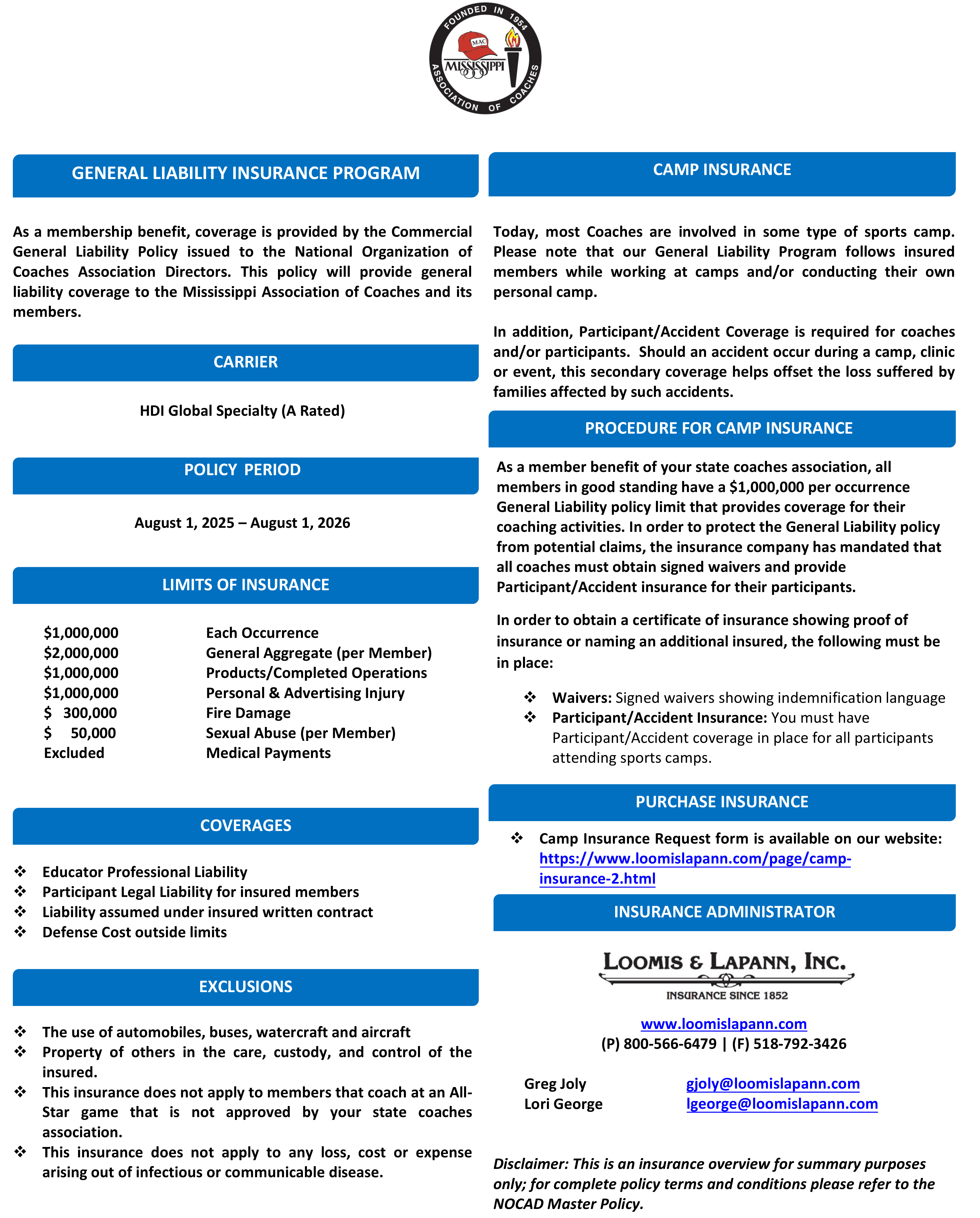 2025-2026 Liability Insurance Info